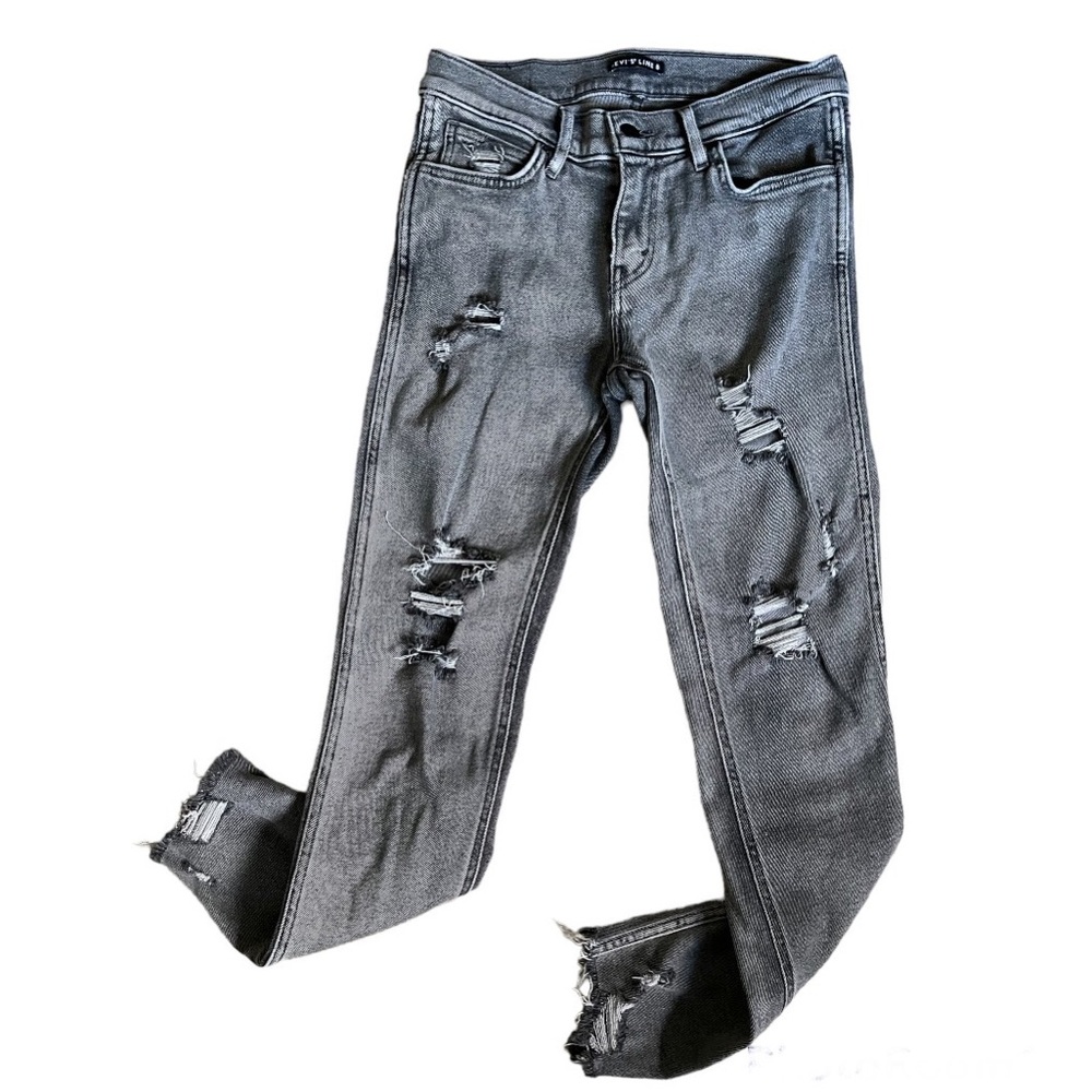 LEVI’S LINE 8 super skinny distressed raw hem charcoal denim jeans sz 28